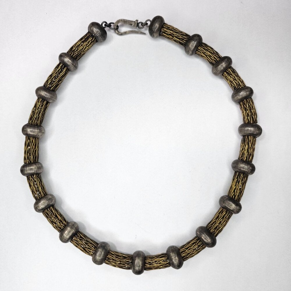 Mariella Pilato Sterling Silver Brass Handwoven Viking Collar Necklace 18" - Picture 2 of 5